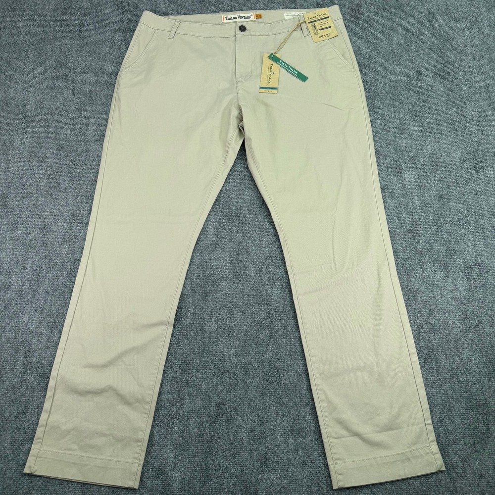 Tailor Vintage Pants Mens 38 (Fit 40x32) Summer Khaki Slim Fit Stretch Chino NWT